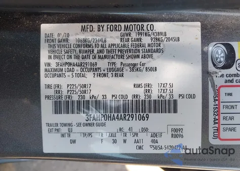 2010 Ford Fusion Se z USA, uszkodzony, nr VIN 3FAHP0HA4AR291069